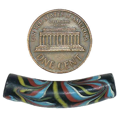 Rare Feather Elbow Antique Venetian Wound Glass Trade Bead 33X7Mm - alternate view