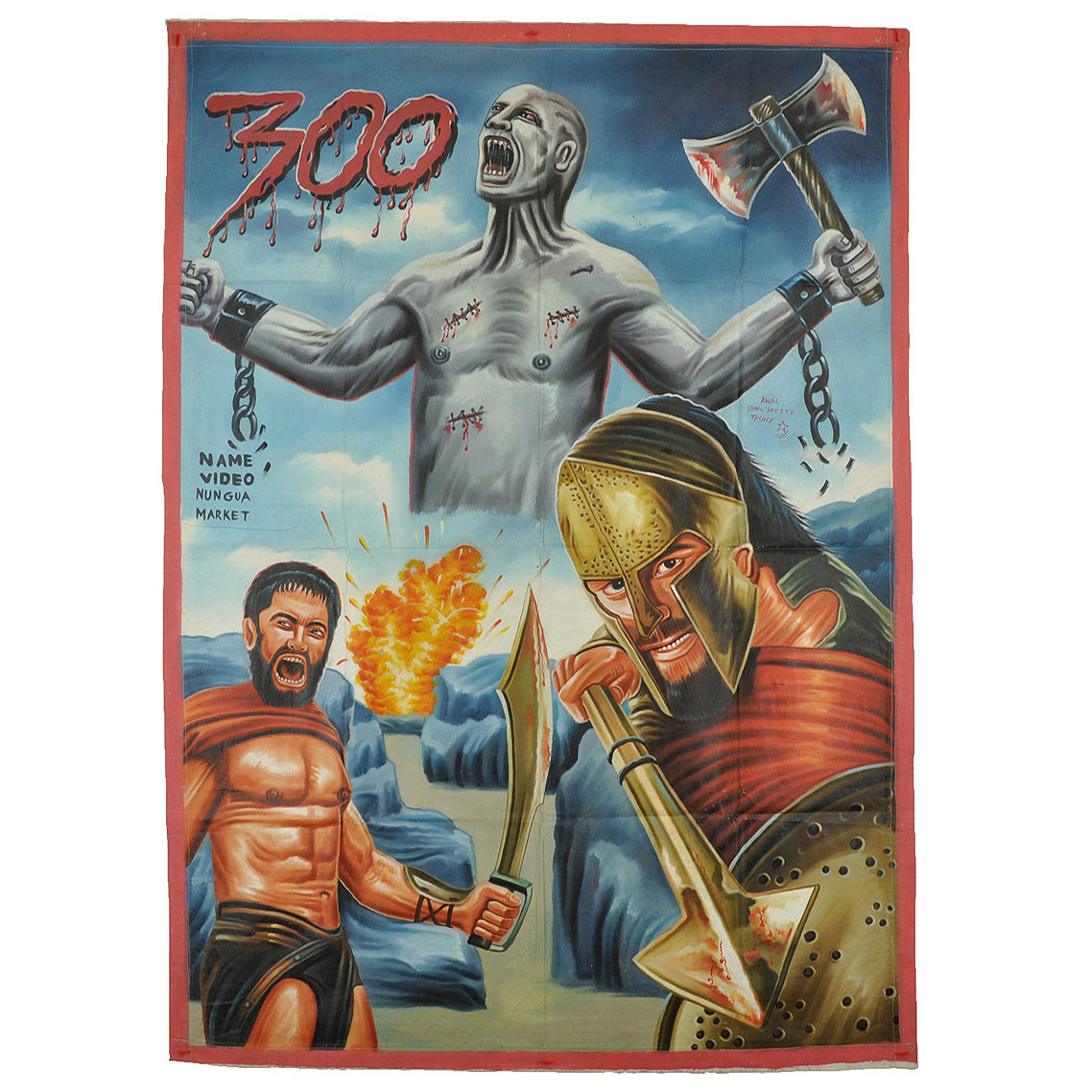 300 Epic Movie Canvas Poster Hand-Painted In Ghana - 57"X40"