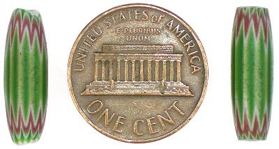 Rare Pair Of Green 6-Layer Chevron Beads 18X5Mm, Venetian 1800S - alternate view