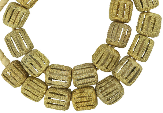 Handcrafted Ashanti Large Cube Brass Beads - 20" Strand - alternate view