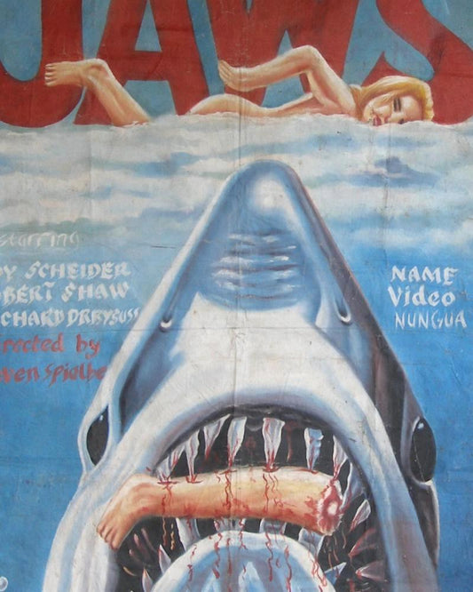 Jaws Movie Poster - Hand-Painted Horror Classic From Ghana - alternate view