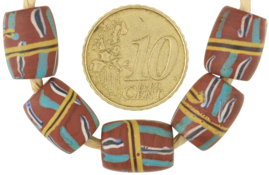 Rare Antique Venetian Banded Fancy Glass Trade Beads - 5 Lampwork Beads - alternate view