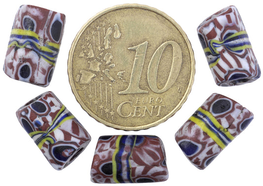 Antique Banded Millefiori Venetian Mosaic Glass Trade Beads, African Trade Beads - alternate view