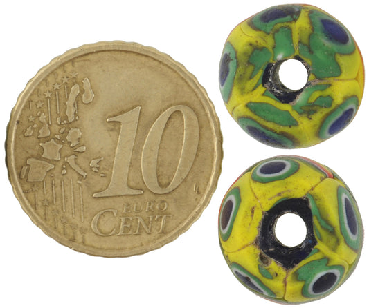 Antique Venetian Banded Millefiori Mosaic Glass Trade Beads, 13Mm Pair - alternate view