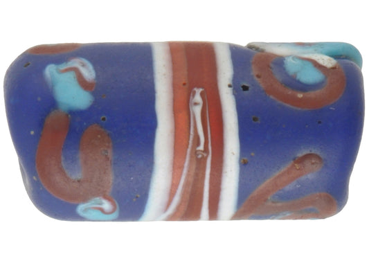 Rare Old Banded Blue "Eye" Fancy Venetian Lampwork Glass Trade Bead - alternate view