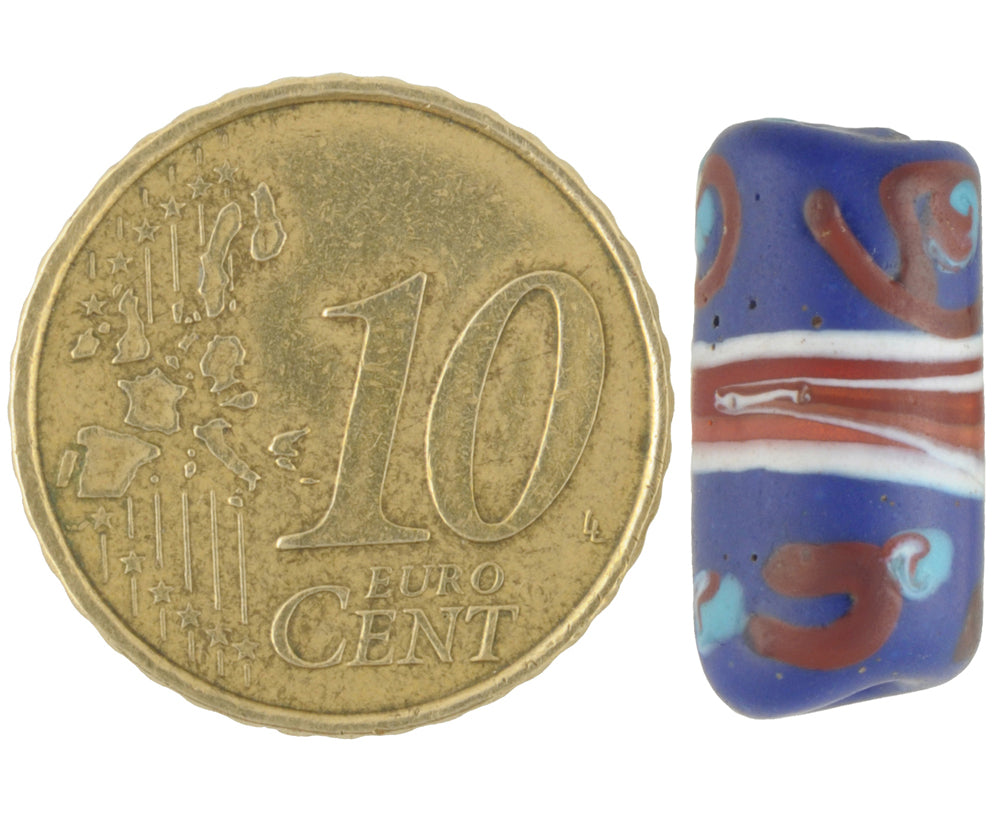 Rare Old Banded Blue "Eye" Fancy Venetian Lampwork Glass Trade Bead - close-up