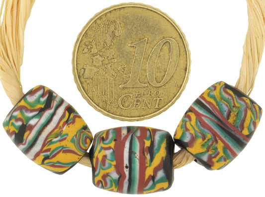 Rare Antique Banded "Kente" Fancy Venetian Lampwork Glass Trade Beads - 13Mm - alternate view