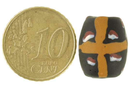 Antique Tabular Black Fancy Venetian Lampwork Bead With Trail Decoration - alternate view