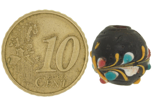 Rare Antique Black Floral Venetian Lampwork Trade Bead - African Trade Bead - alternate view