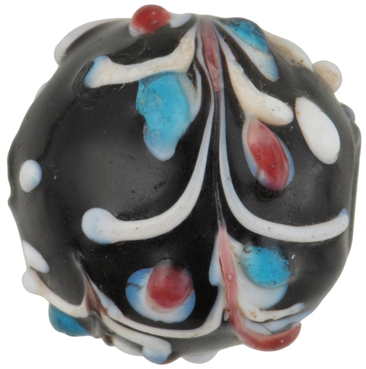 Rare Black Floral Antique Venetian Wound Glass African Trade Bead - alternate view