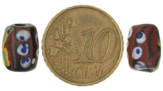 Rare Black Fancy Antique Venetian Wound Glass Trade Beads Pair - alternate view