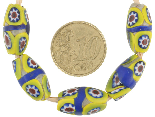 Antique Banded Oval Millefiori Venetian Mosaic Glass Trade Beads - 17Mm - alternate view