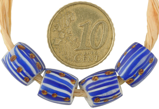 Rare Antique Venetian Fancy Oval Glass Trade Beads With Trail Design - alternate view