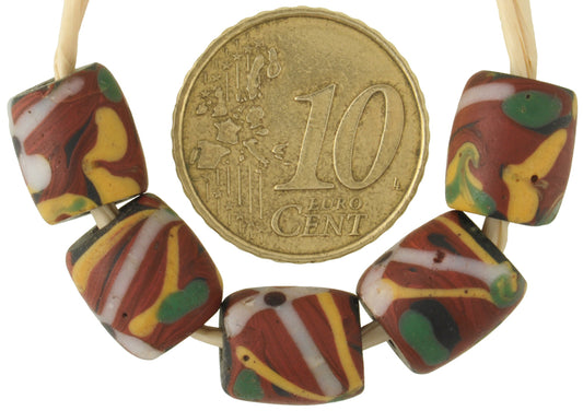 Antique Fancy Brick Venetian Lampwork Glass Trade Beads - African Wound Beads - alternate view