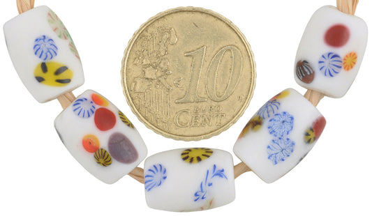 Old Vintage Millefiori Oval Czech Glass Trade Beads, 12X9Mm - alternate view