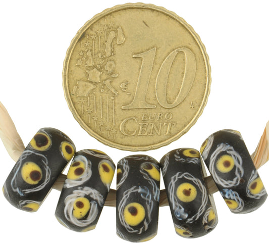 Rare Antique Black "Eye" Venetian Lampwork Beads - African Trade Disks - alternate view