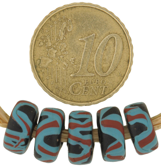 Rare Antique Fancy Venetian Glass Trade Beads With Trail Decoration - 10-11Mm - alternate view