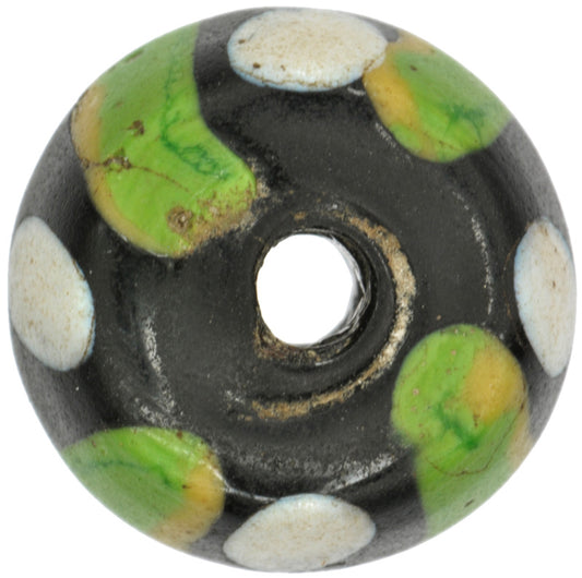 Rare Antique Black Fancy Venetian Lampwork Glass Trade Bead - 14X10Mm - alternate view