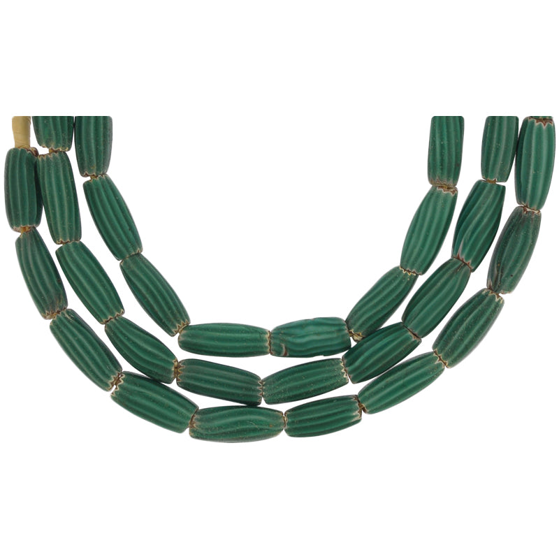 Antique Green Chevron Bead Strand - 25.5" Venetian Trade Beads