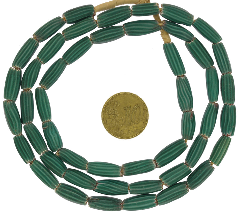 Antique Green Chevron Bead Strand - 25.5" Venetian Trade Beads - alternate view