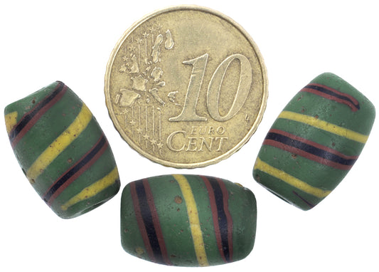 Antique Green Oval Fancy Venetian Lampwork Trade Beads 16X10Mm - alternate view