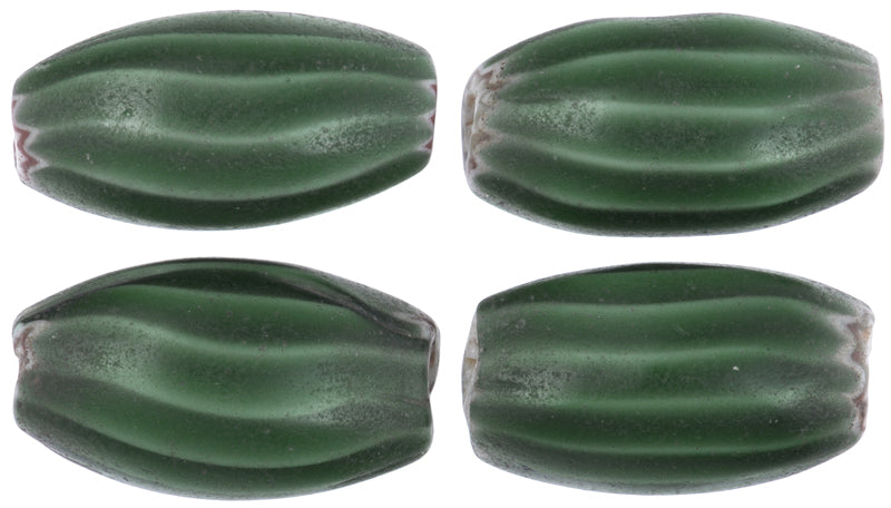 Large Green Chevron Beads - Set Of 4 Antique Venetian Trade Glass - close-up