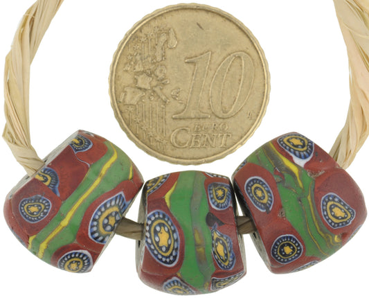 Rare Antique Large Banded Millefiori Venetian Mosaic Glass Beads 16Mm - alternate view