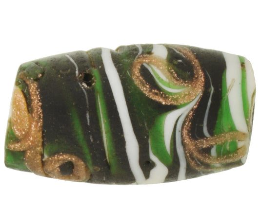 Antique Floral Venetian Lampwork Glass Trade Bead With Aventurine Trail - alternate view