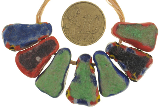 New Polychrome Large Kiffa Glass Trade Beads, Mauritania (7 Pcs) - alternate view