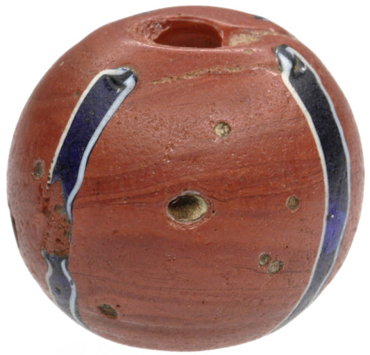 Large Striped Brick Venetian Wound Glass Trade Bead With Trail Decoration - alternate view