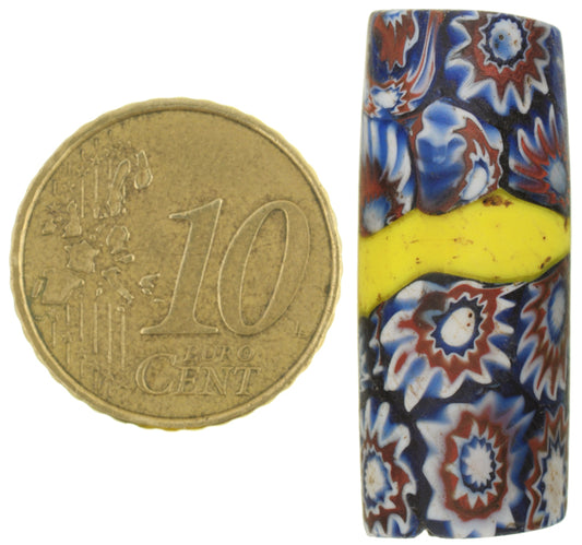 Antique Large Banded Millefiori Venetian Mosaic Glass Trade Bead - African Trade Beads - alternate view