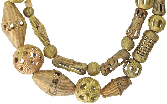 Handmade African Brass Beads From Ghana - Lost Wax Technique, 26" Strand - alternate view