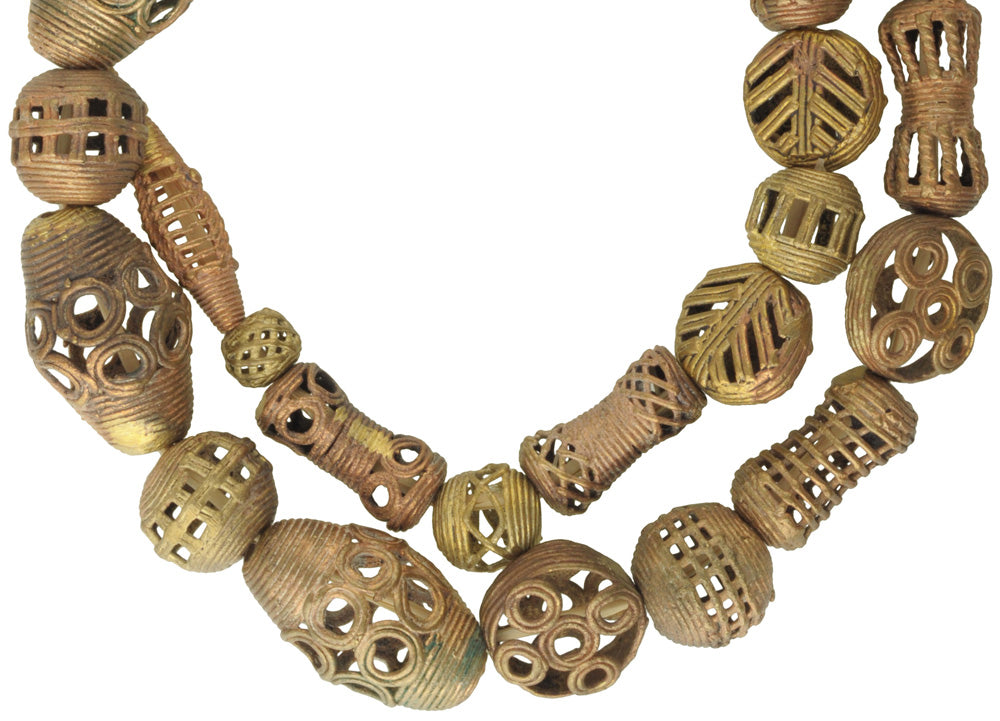 Authentic African Brass Beads Handmade In Ghana - 27" Strand - close-up