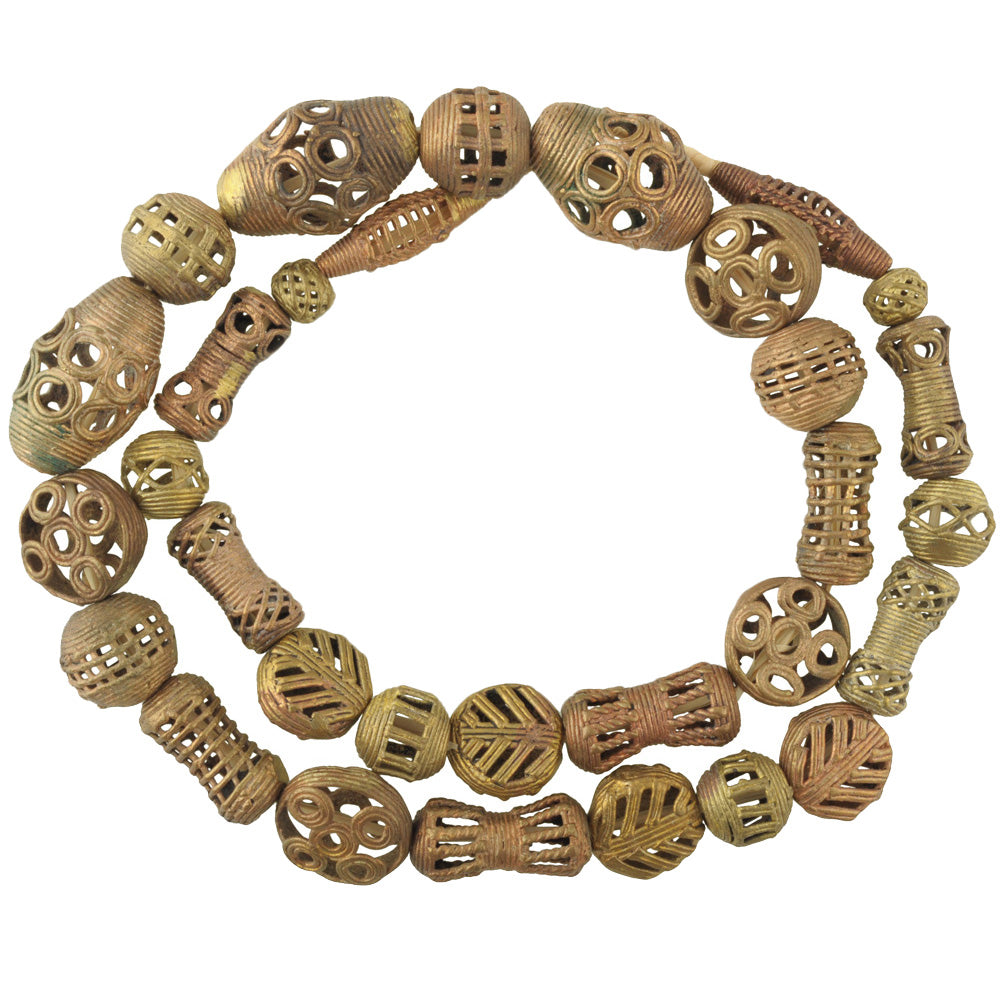 Authentic African Brass Beads Handmade In Ghana - 27" Strand