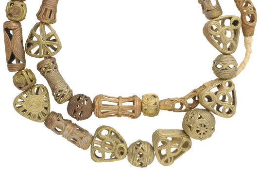 Handcrafted African Brass Beads From Ghana, 28" Strand, Lost Wax - alternate view