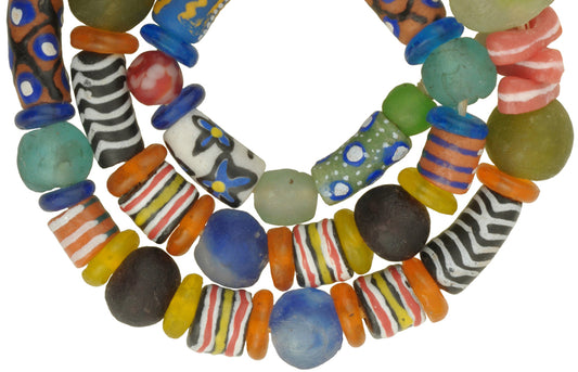 Colorful Krobo Powder Glass Trade Beads Strand 9-21Mm Ghana - alternate view