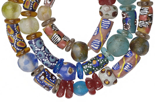 Colorful African Trade Beads - Krobo Glass Beads From Ghana 26" - alternate view