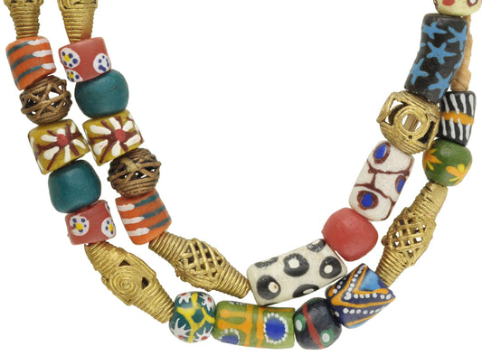 Mixed African Trade Beads - Krobo Glass & Brass, 8-16Mm, Ghana - alternate view
