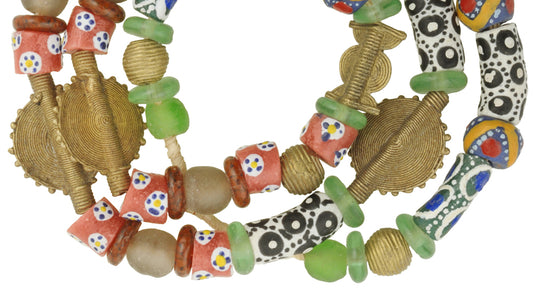 African Trade Beads: Mixed Krobo Glass & Brass Beads From Ghana - alternate view