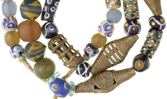 Mixed Krobo Glass & Brass Beads - Ghana African Trade Strand - alternate view
