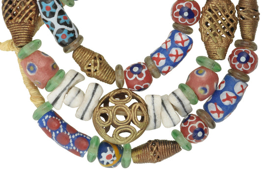African Trade Beads Strand - Krobo Glass & Brass Beads 10-20Mm - alternate view