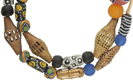 Krobo Glass & Brass Beads Strand - African Trade Beads 10-22Mm - alternate view