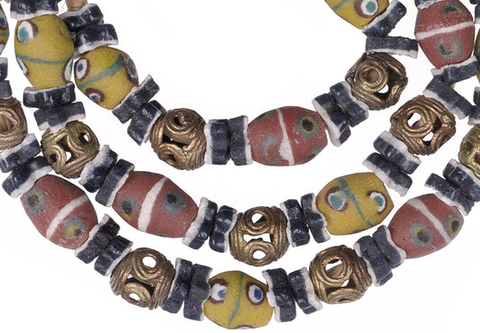 Powder Glass & Brass African Trade Beads | Ghana Krobo Beads - alternate view