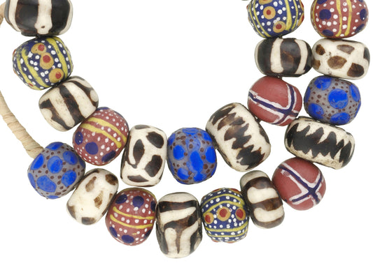 Kenya Bone Beads, Batik Bone & African Trade Beads Strand - alternate view