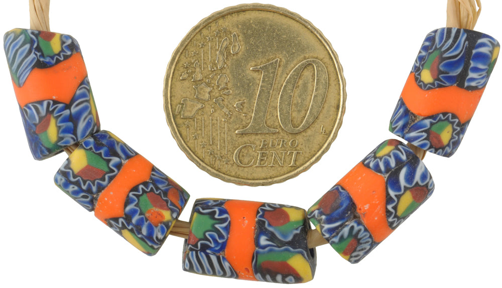 Rare Orange Banded Antique Millefiori Venetian Mosaic Trade Beads 13-14Mm - alternate view