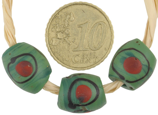 Rare Antique Green "Eye" Venetian Wound Glass Trade Beads - African Trade - alternate view