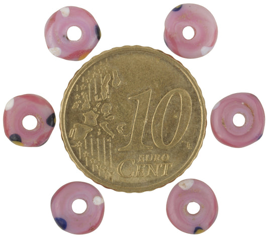 Rare Antique Pink Pineapple Venetian Wound Glass Trade Beads - 6 Disks - alternate view