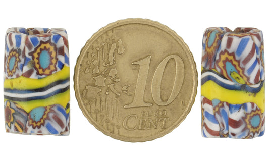 Rare Antique Venetian Banded Millefiori Mosaic Glass Trade Beads - 16-17Mm - alternate view