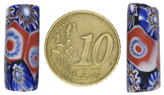 Rare Antique Banded Millefiori Venetian Mosaic Glass Trade Beads, 16X11Mm - alternate view