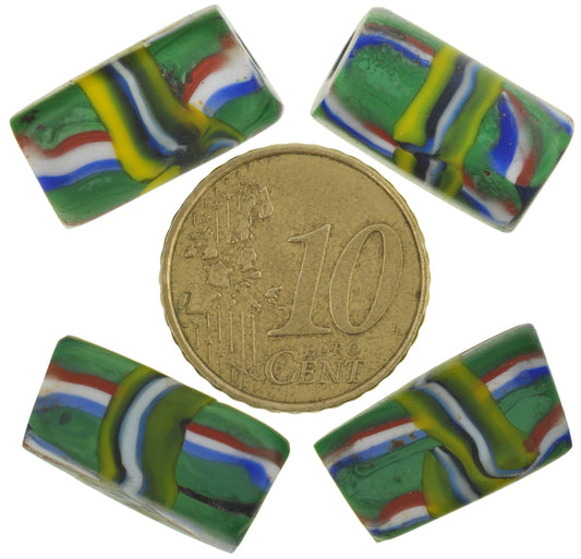 Rare Antique Venetian Banded Millefiori Mosaic Glass Trade Beads - 4 Matching Rectangular Beads - alternate view